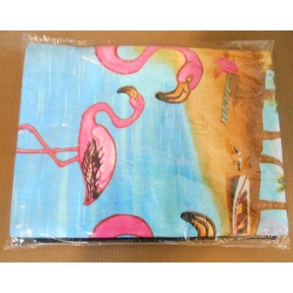 New 30x60 Pink Flamingo Beach Bath Pool Gift Towel Shore Ocean Bird Sunset NIP - Picture 3 of 3